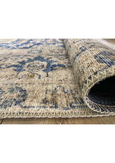 Çam Halı Anatolia 32-045 Etnik Eskitme Desenli Dokuma Tabanlı Yıkanabilir Şönil Salon Ve Oda Halısı Lacivert