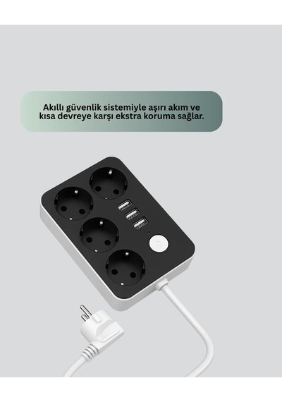 4 Prizli 3 Usb Portlu Anahtarlı Akım Korumalı Priz Diğer