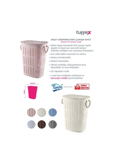 Ahşap Görünümlü Halatlı Kirli Sepeti - Çamaşır Sepeti - Plastik Sepet Beyaz - 45442394 Beyaz