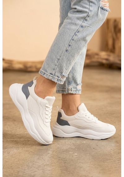 Shoetek Yaswe Kadın Sneakers Bağcıklı Spor Ayakkabı Mavi/beyaz Deri