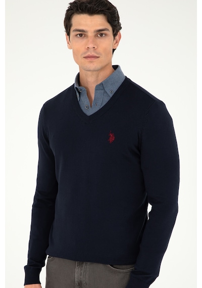 U.S. Polo Assn. Erkek Slim Fit V Yaka Lacivert Basic Kazak 50293512-VR033
