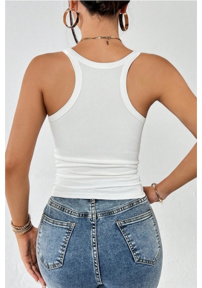 Cool Tarz Kadın Fitilli Atlet Slim Fit Kaşkorse Basic Yazlık Askılı Bluz Beyaz
