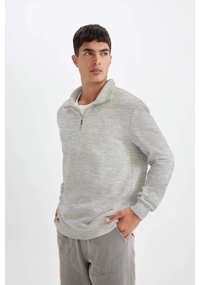 Barlashive Erkek 3 İplik Pamuklu Uzun Kol Yarım Farmuarlı Yakalı Sweatshirt - Gri Çok Renkli