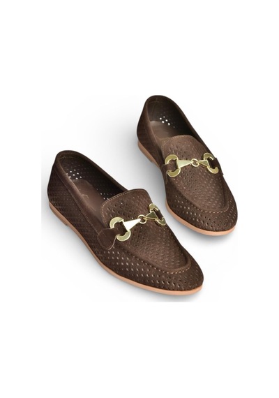 Fox Shoes Y291262402 Kahverengi Süet Toka Detaylı Kadın Babet Kahverengi