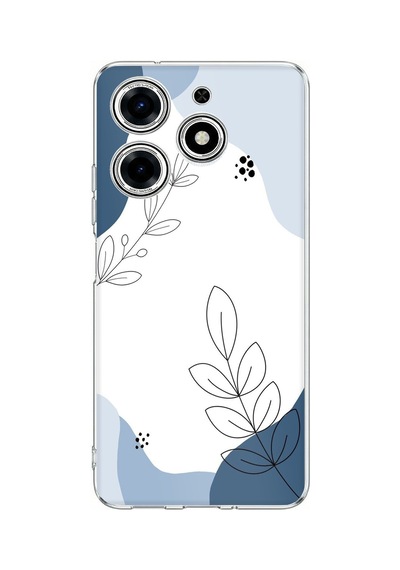 Tecno Spark 10 Pro Uyumlu Mavi Huzur Şekiller Ve Botanik Çizgiler Baskılı Silikon Kılıf