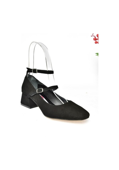 Fox Shoes R654037202 Siyah Süet Kalın Topuklu Kadın Ayakkabı Siyah