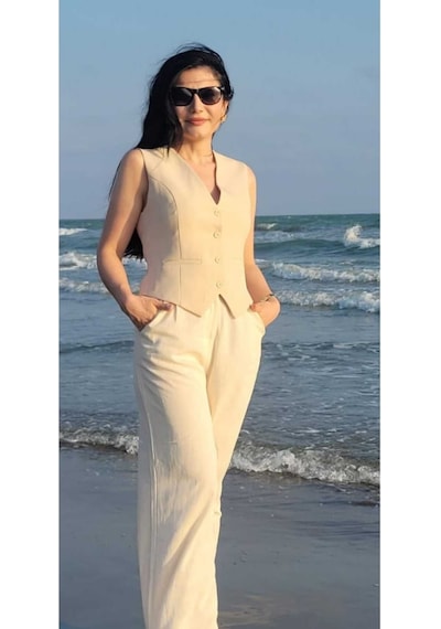 Nevege Butik Nevege Kadın V Yaka Dokuma Astarlı Düğmeli Kısa Yelek-krem,bej Bej