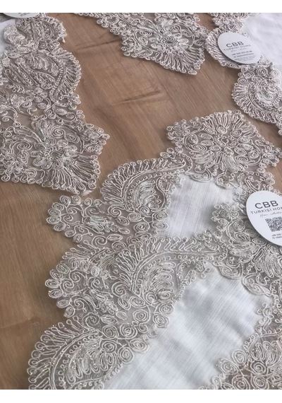 Salon Takımı Keten Angelika Çeyizlik Kreme Gold Runner Set 5 Parça Keten Ranır Masa Sehpa Konsol Örtüsü Sarı