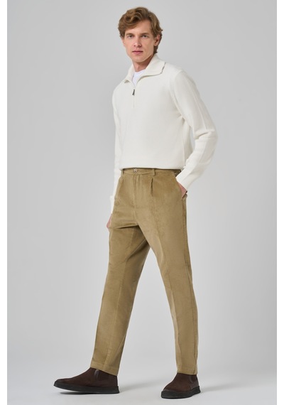 Morven Erkek Bej Pamuk Trend Fitilli Kadife Lastikli Slim Fit Pantolon 26ks003005653 Bej