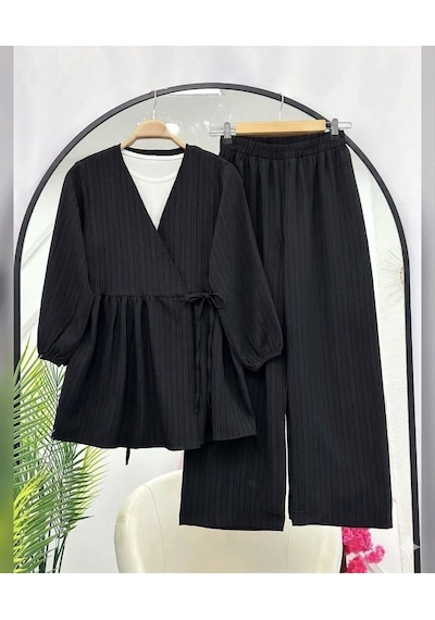 Lovie Moda Kadın Trend Viskon İkili Takım - Siyah