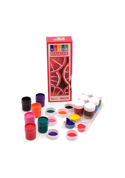 Guaj Boya 12 Renk x 20 Ml Su Bazlı Tüp 1 Paket Südor Guaj Boya Seti Şişe İçerisinde 12 li Çok Renkli