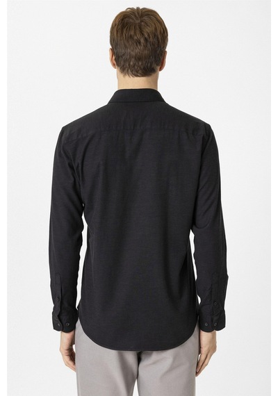 Süvari Siyah Slim Fit Düz Klasik Yaka Gömlek-34083 Siyah