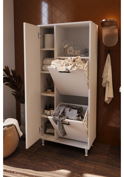 Menekşe 2 Kapaklı Çok Amaçlı Dolap Çamaşır Sepetli Banyo Dolabı Raflı Kirli Çamaşır Dolabı Düzenleyici Beyaz Menekşe 2 Kapaklı Çok Amaçlı Dolap Çamaşır Sepetli Banyo Dolabı Raflı Kirli Çamaşır Dolabı Düzenleyici Beyaz