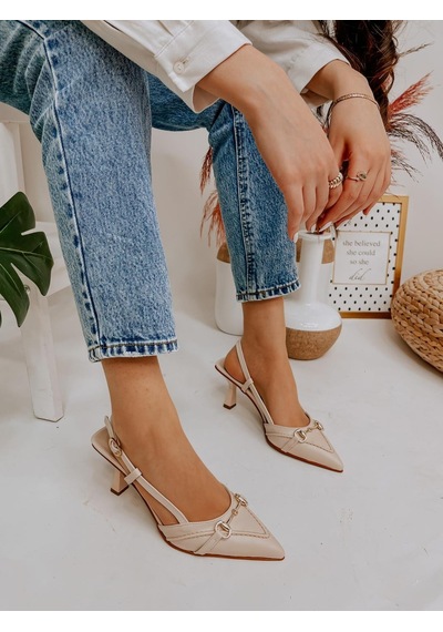 Ervanın Butiği Bej Deri Moss Toka Detay Kadın Stiletto-3649