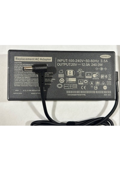 20 Volt 12 Amper Asus Uyumlu Adaptör 240 Watt 6.0 Mm 3.7 Mm Asus Uyumlu Notebook Adaptör