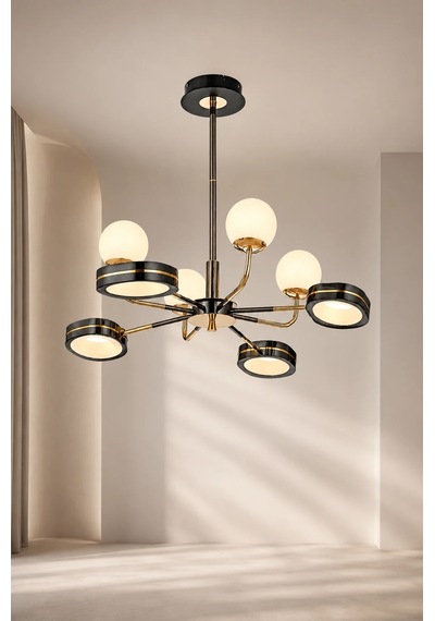 8'li Modern Premium Siyah Gold 3 Renkli Ledli Sarkıt Avizesi Salon Mutfak Oturma Odası Modelleri 72w