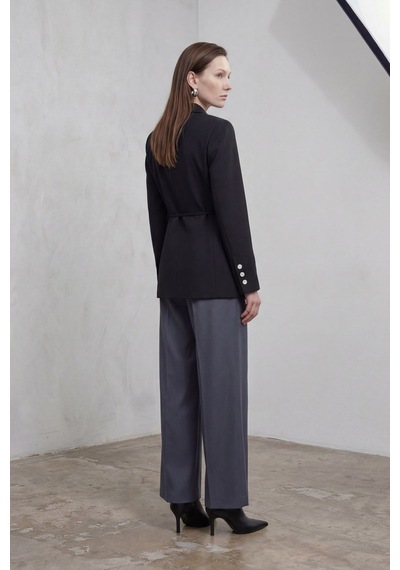 Hiccup My Fashıon Kemerli Krep Blazer Ceket Siyah