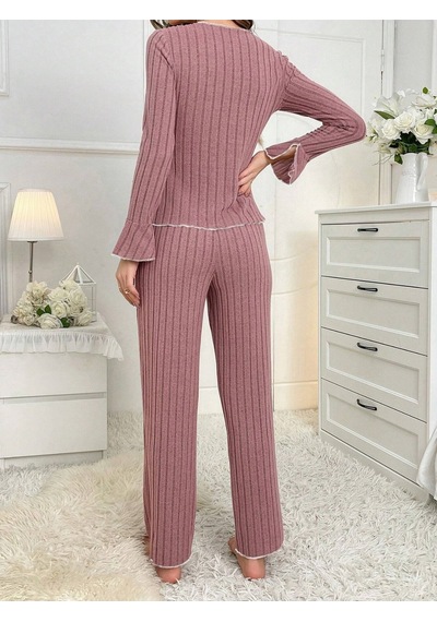 Bella Notte Gül Kurusu Uzun Kollu Fırfırlı Pijama Takımı Beyaz