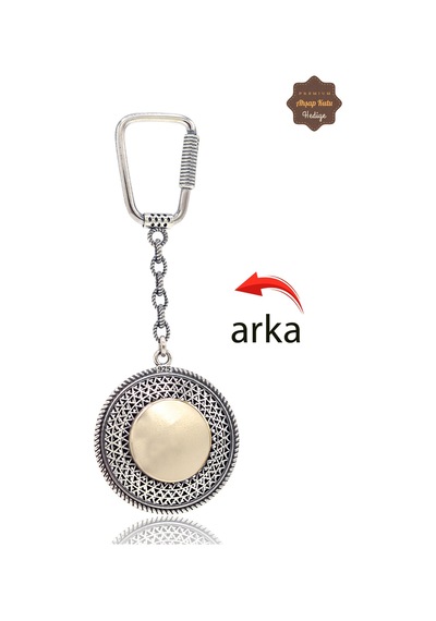 Çiçekli Ve İsimli Plaka Çift Taraflı Oksitli Gümüş Telkari Anahtarlık 201025175 Gümüş