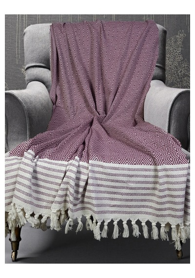 Buldan İşi Pamuklu 2'li Berjer Koltuk Örtüsü Seti 180x150 Cm - Kolları Örten Dokuma Kumaş Mürdüm