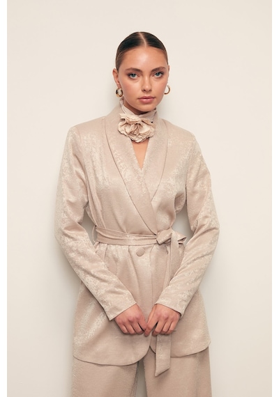 Sateen Kuşaklı Uzun Ceket - Bej