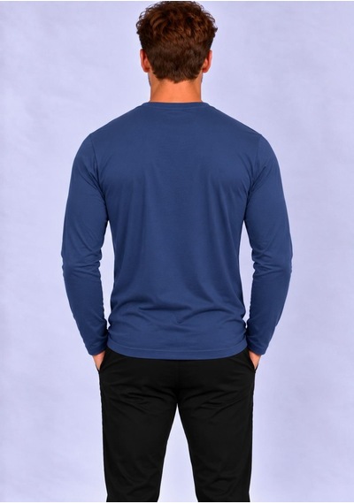 Axxel Erkek Pamuklu V Yaka Uzun Kollu T-shirt-d8004 Koyu İndigo