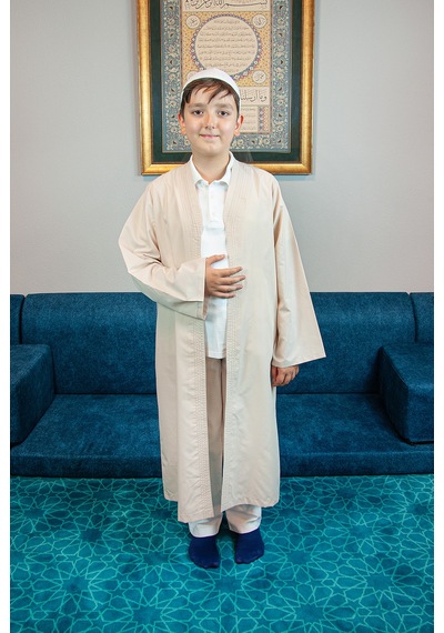 Krem Buhara Yaka Namaz Elbisesi Erkek Çocuk Cübbe Krem