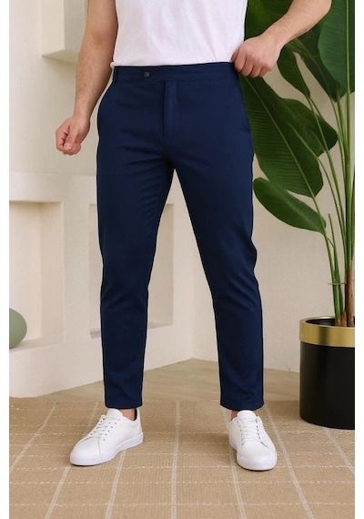 Defymoda Erkek Slim Fit Likralı Bilek Boy Dilli Kumaş Pantolon Lacivert