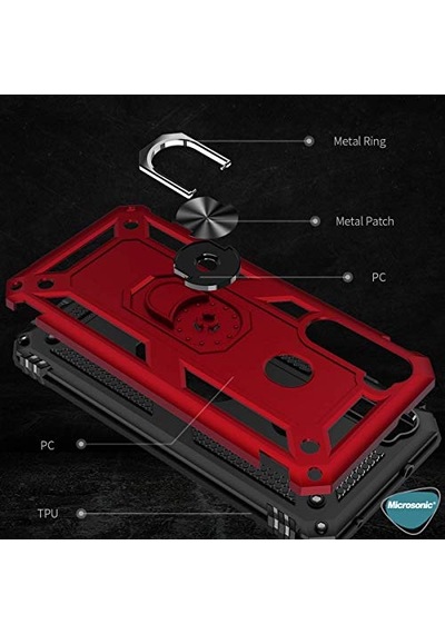 A21 Için Kılıf Military Ring Holder Siyah Galaxy A21 İle Uyumlu Kılıf - Siyah Diğer