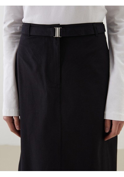 Lcw Modest Siyah Beli Kemerli Dar Fit Kadın Etek