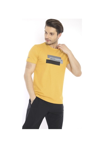 Escetic Erkek Spor Hardal Bisiklet Yaka Slim Fit T-Shirt-3356