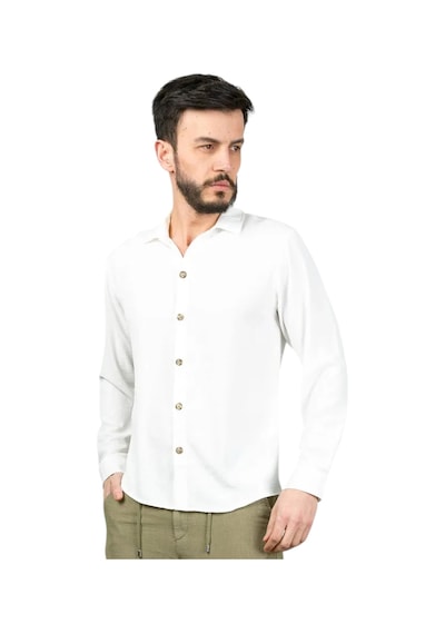 Regular Fit Dokuma Uzun Kol Gömlek Beyaz