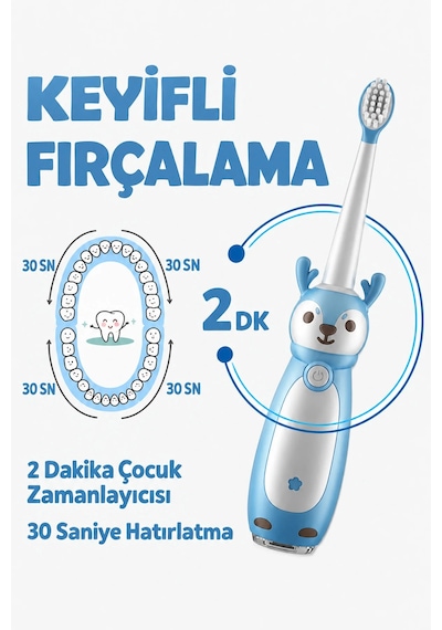 Exenar - Pembe - Çocuk Şarjlı Sonic Elektrikli Diş Fırçası 3 Akıllı Modlu Ipx7 Su Geçirmez Titreşimli Yumuşak Kıllı