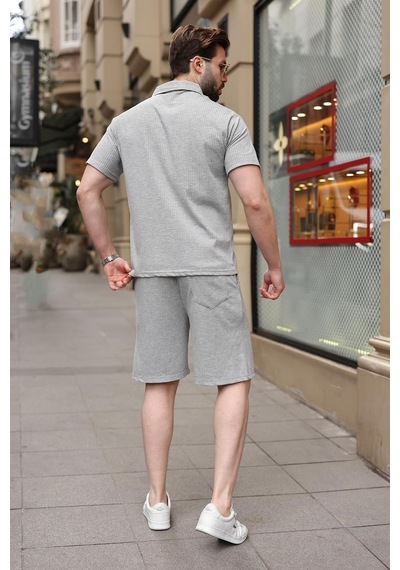 Gri Polo Yaka T-shirt Şort Takım E7363