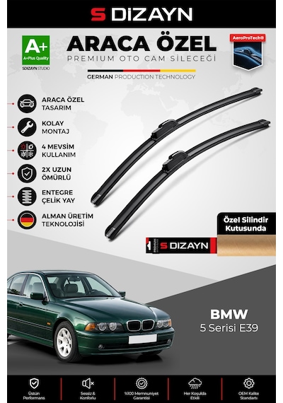 S-dizayn Bmw 5 Serisi E39 Ön Cam Silecek Seti 1995-2004 Premium Araca Özel 65-55 Cm A+ Kalite