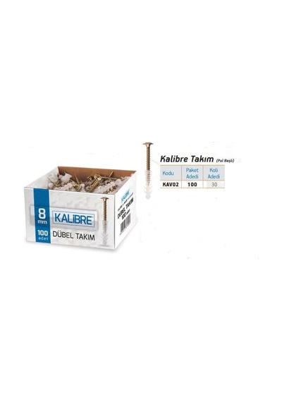 Made Kalibre Dübel 8 Mm Vida Dübel Takımı 100 Adet