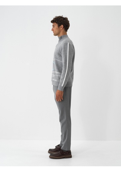 Xint Gri Doğal Yün Dokulu Regular Fit Kazak 801871 Gri Melanj