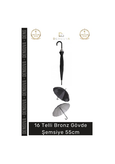 Denguva Şemsiye Otomatik Baston Tipi Rüzgar Korumalı Fiber Sağlam Şık 16 Telli Bronz Gövde Şemsiye 55cm Çok Renkli