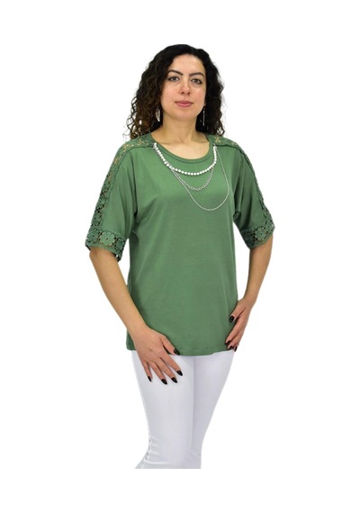 Caftan Kadın Kısa Kol Baskılı Bluz Bgl-st04708 Yeşil