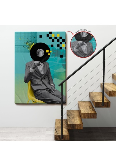 Miyrem^ Canvas Serie Plak Kafalı Adam Pop Art Tablosu-7877