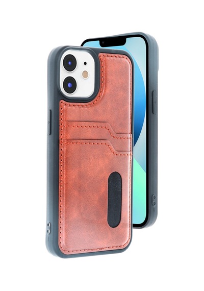 Newface Apple Uyumlu iPhone 11 Kılıf Sara Kartvizitli Deri Kılıf - Taba Taba