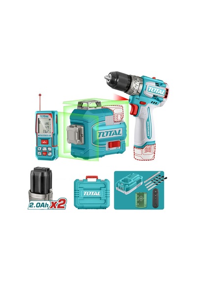 Total TOSLI250101E Avantaj 3'lü Set Darbeli Matkap 16V + Kablosuz 3D Lazer 100 Metre Hizalama Ölçme