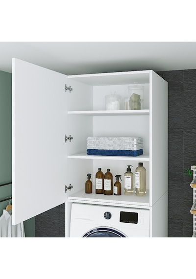 ROOMART ÇAMAŞIR-KURUTMA MAKİNESİ DOLABI + ÜST DOLABI MAT BEYAZ Mat Beyaz