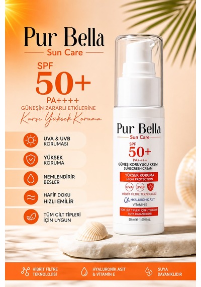 Pur Bella Güneş Kremi Spf+ 50 Leke Karşıtı Nemlendirici Aydınlatıcı Yüksek Koruma E Vitamini 50 Ml