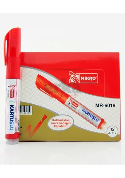 Mikro Tahta Kalemi Mr-6019 Kartuşlu Kırmızı 12'li Paket Çok Renkli
