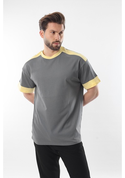 Madmext Füme Omzu Şerit Detaylı Erkek T-shirt E7125 Füme