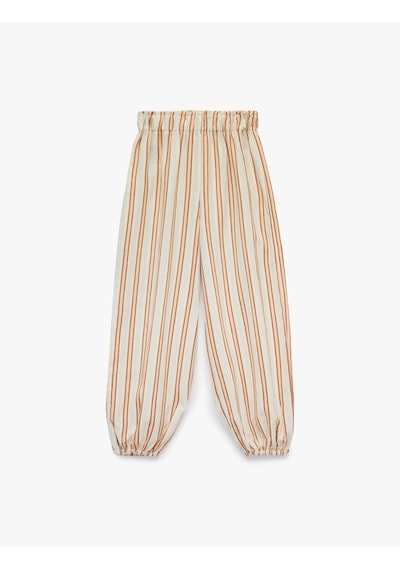 Koton Keten Ve Viskon Karışımlı Fiyonklu Beli Lastikli Jogger Çizgili Balon Pantolon Ekru Çizgili 6skg40167aw Koton Keten Ve Viskon Karışımlı Fiyonklu Beli Lastikli Jogger Çizgili Balon Pantolon Ekru Çizgili 6skg40167aw