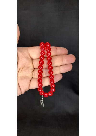 Anemore Collection Çubuk Kehribar Tesbih Kırmızı Renk Küre Kesim T-434