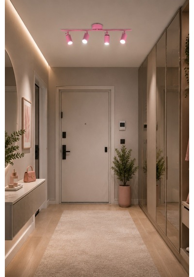 Spoty 4'lü Pembe Renkli Beyaz Işık Modern Tasarım Salon - Mutfak - Banyo Spot Sıralı Avize