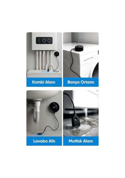 Şımart Akıllı Su Kaçağı Dedektörü Problu, 100db Alarm Sesli, Uygulama Bildirimli Siyah